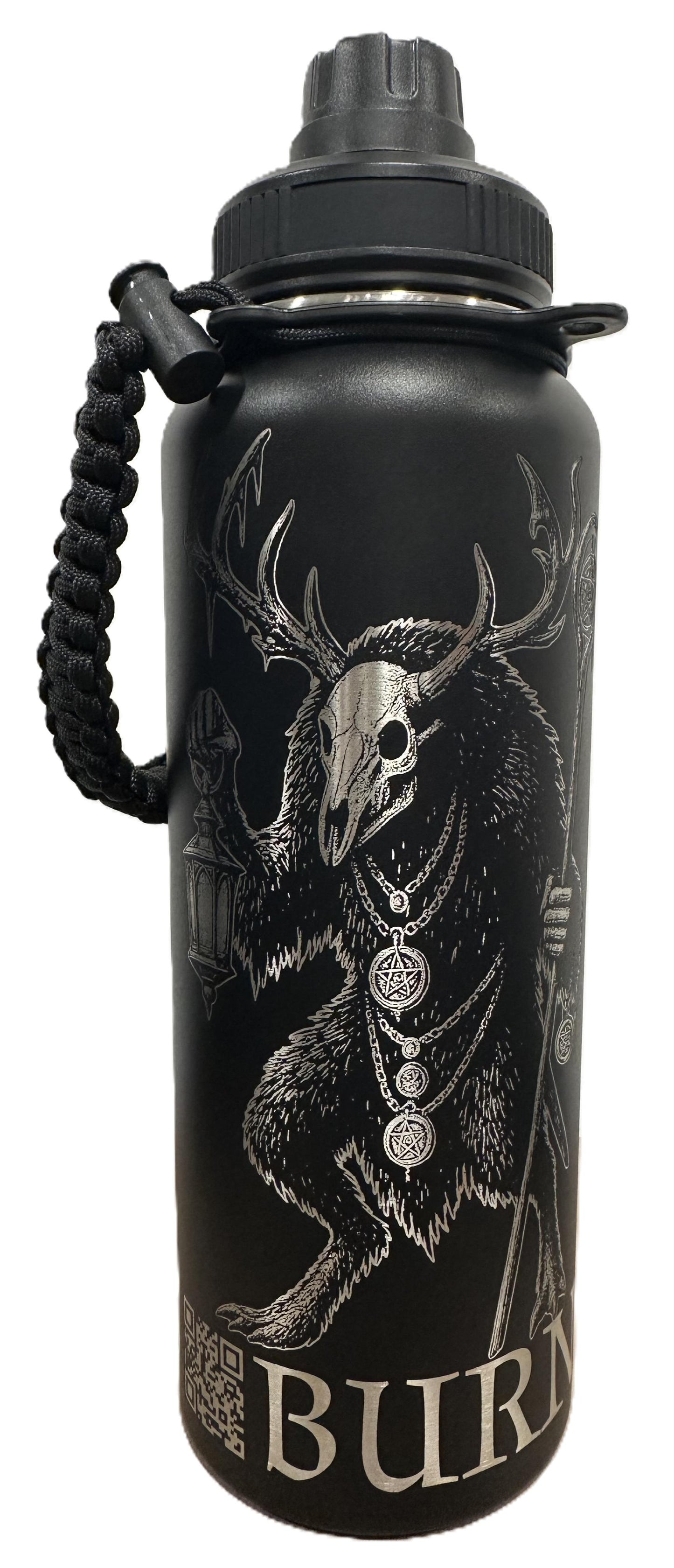 "Who goes there in the Night" 40oz Stainless Steel Black Bottle Standard Powder-Coated Finish