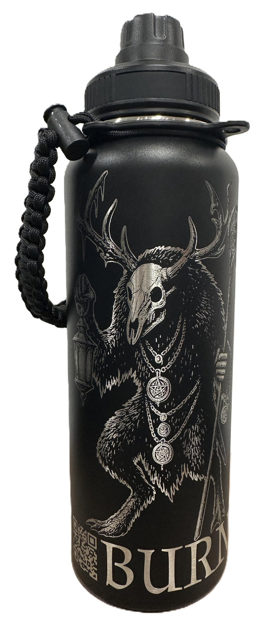 "Who goes there in the Night" 40oz Stainless Steel Black Bottle Standard Powder-Coated Finish