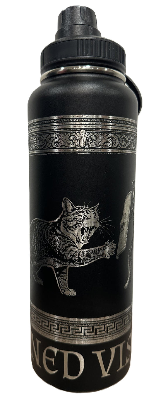 "Gladiator Cats" 40oz Stainless Steel Black Bottle Standard Powder-Coated Finish