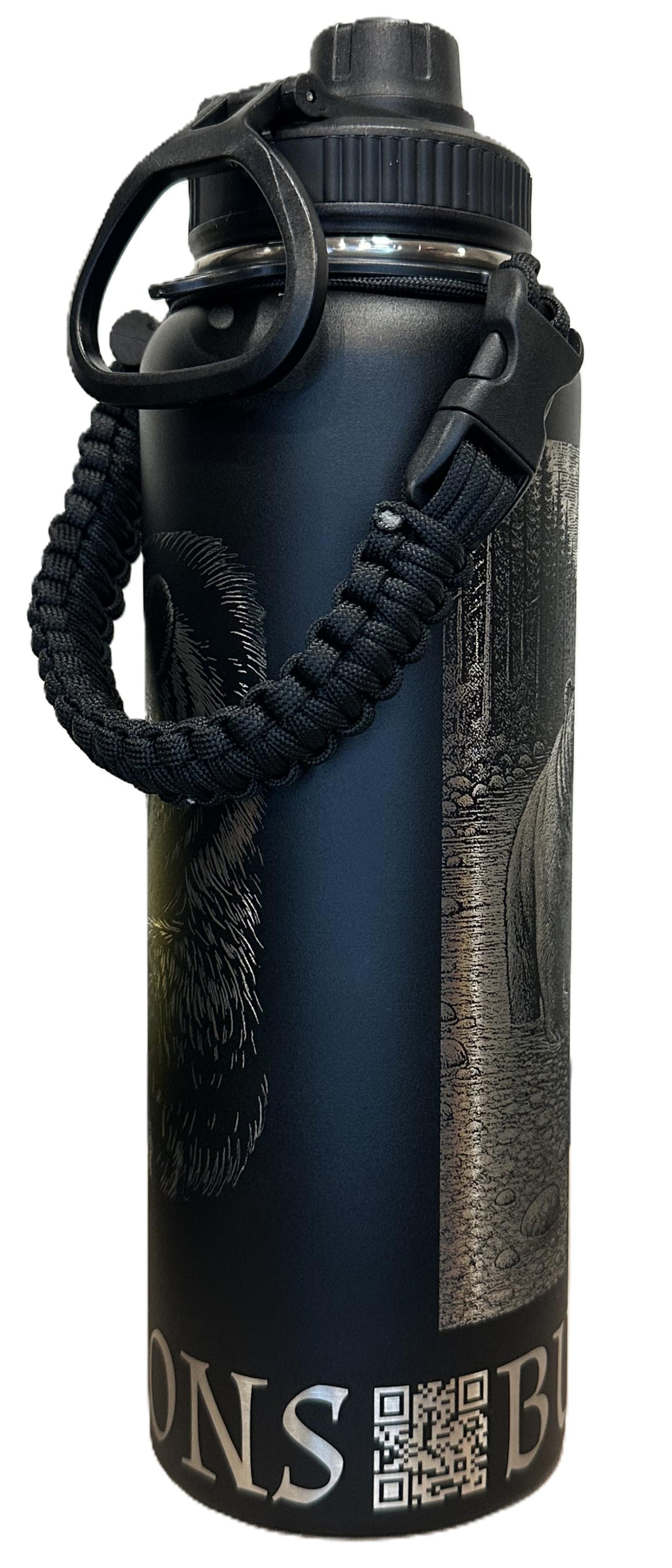 "Zackboni and the Bear" 40oz Stainless Steel Black Bottle Standard Powder-Coated Finish