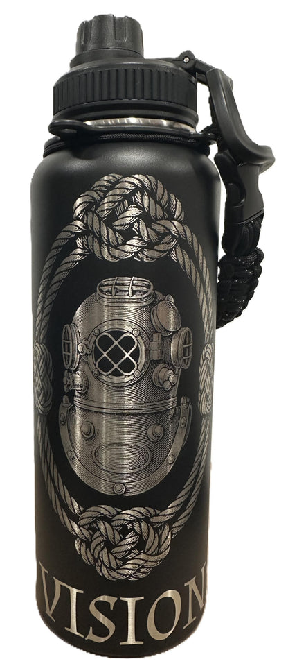 "You Can't Live on the Surface of Life, you have to DIVE IN" 40oz Stainless Steel Black Bottle Standard Powder-Coated Finish