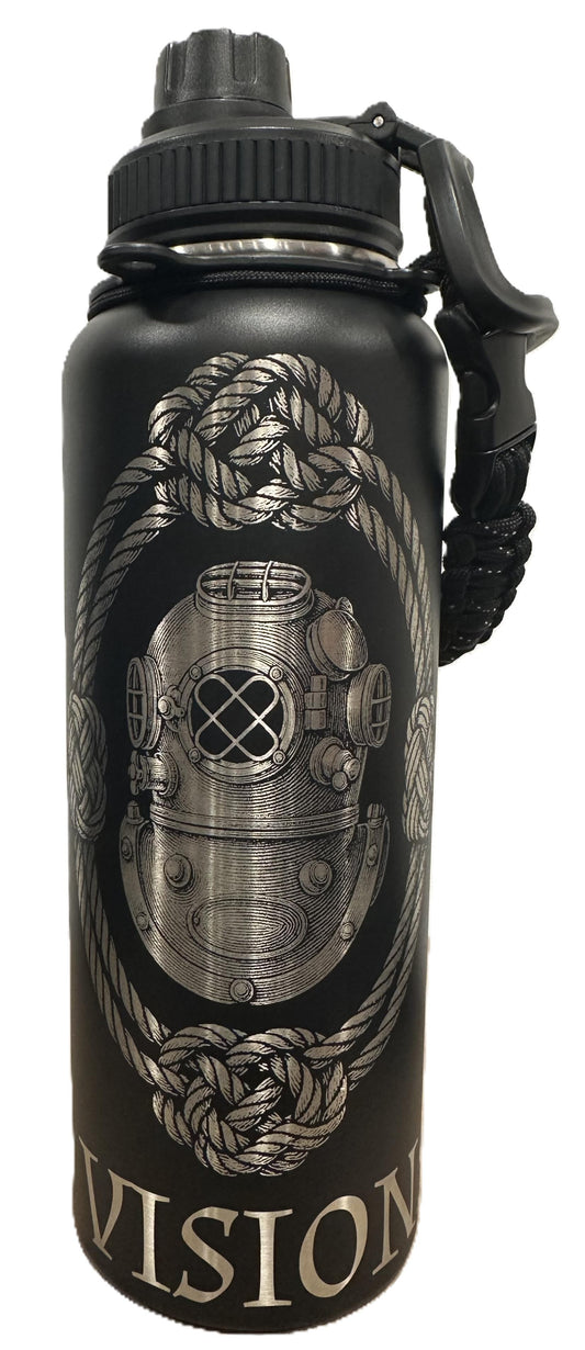 "You Can't Live on the Surface of Life, you have to DIVE IN" 40oz Stainless Steel Black Bottle Standard Powder-Coated Finish