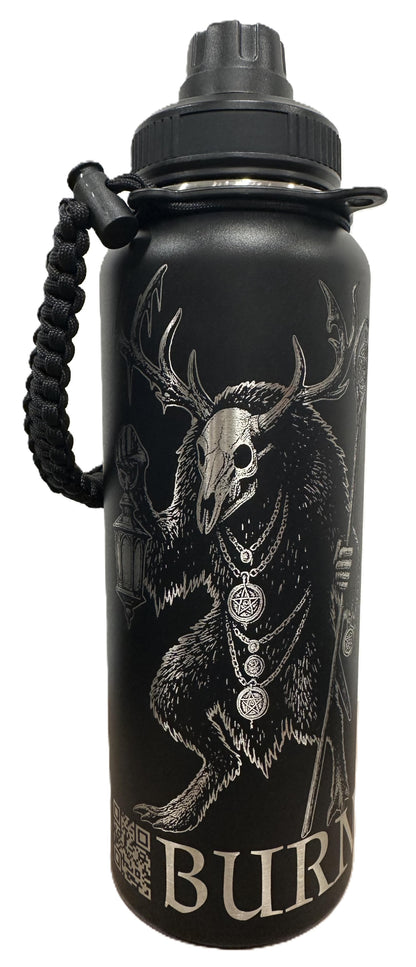 "Who goes there in the Night" 40oz Stainless Steel Black Bottle Standard Powder-Coated Finish