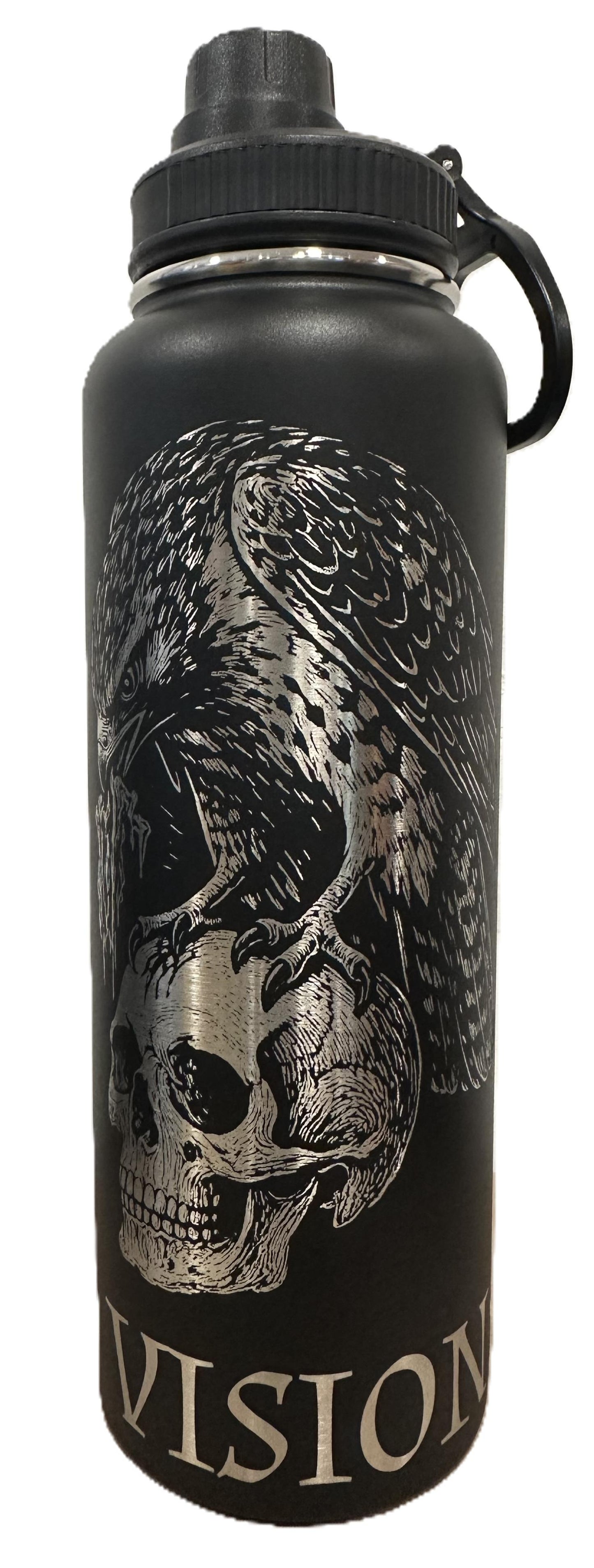 "Hawk send for Help!" 40oz Stainless Steel Black Bottle Standard Powder-Coated Finish