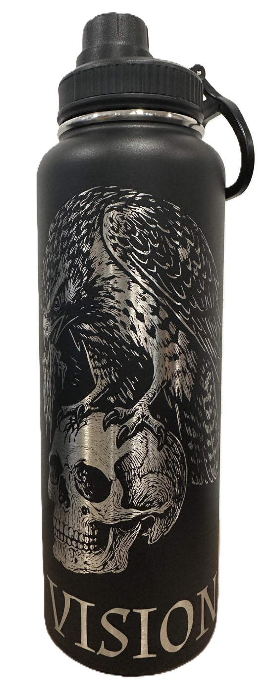 "Hawk send for Help!" 40oz Stainless Steel Black Bottle Standard Powder-Coated Finish