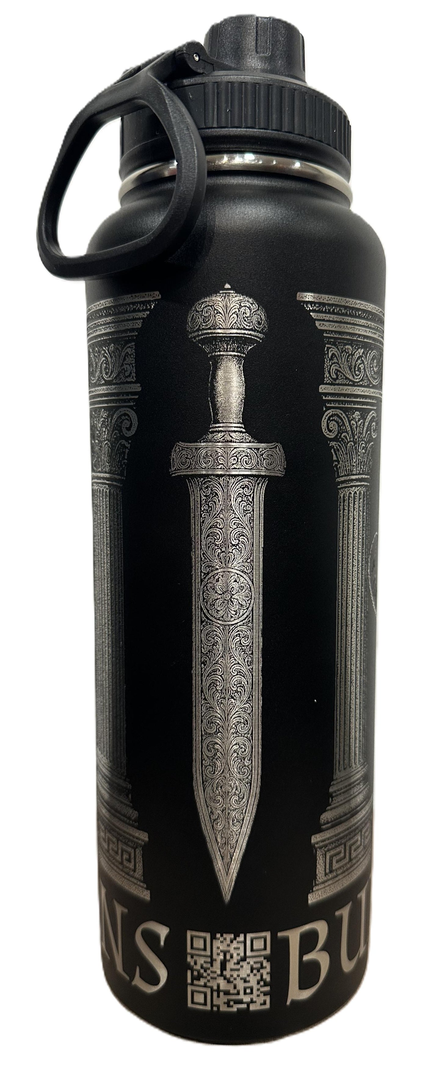 "Gladiator Cats" 40oz Stainless Steel Black Bottle Standard Powder-Coated Finish