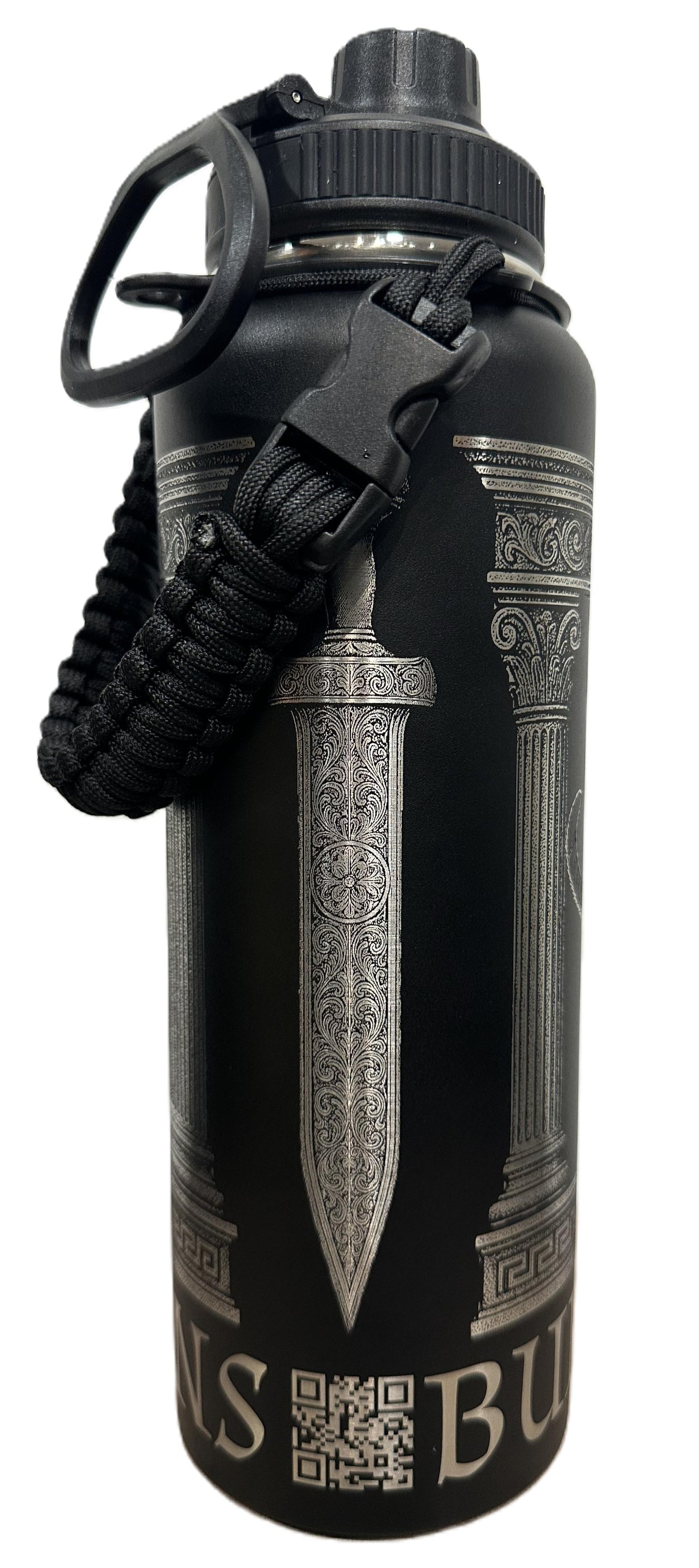 "Gladiator Cats" 40oz Stainless Steel Black Bottle Standard Powder-Coated Finish