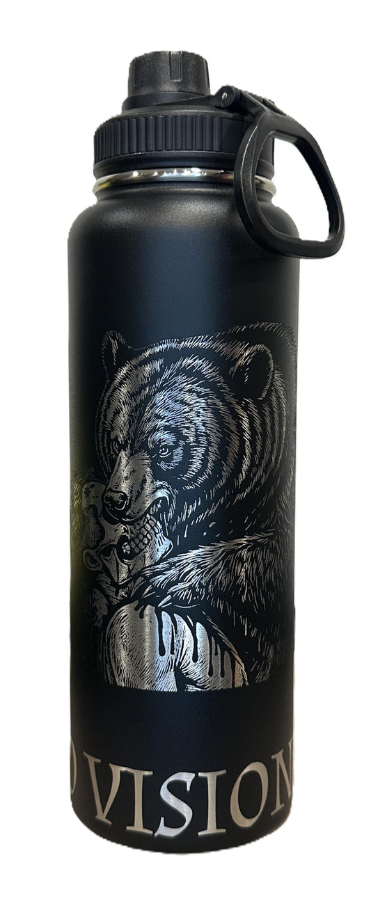 "Zackboni and the Bear" 40oz Stainless Steel Black Bottle Standard Powder-Coated Finish