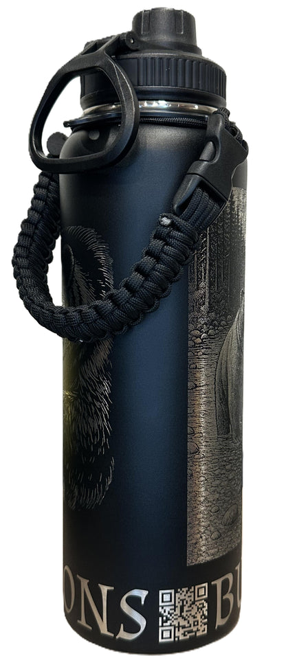 "Zackboni and the Bear" 40oz Stainless Steel Black Bottle Standard Powder-Coated Finish